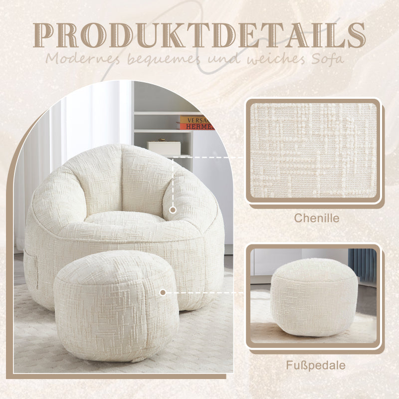 Sitzsack Sofa Stuhl für Erwachsene mit Fußstütze, Beige