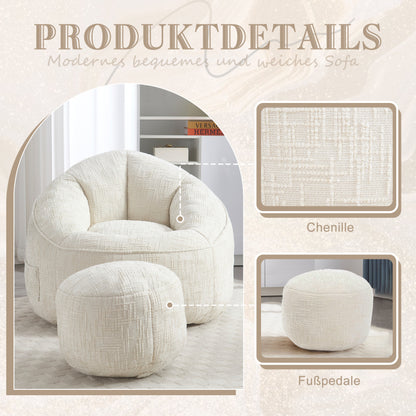 Sitzsack Sofa Stuhl für Erwachsene mit Fußstütze, Beige
