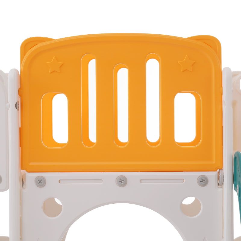 Bären Kinder 6-in-1 Rutsche mit einer Rutsche, zwei Plattformen, zwei Bodenschrankfächern, Basketballkorb und Treppe - Hochdichtes Polyethylen (Ozeanbälle nicht enthalten