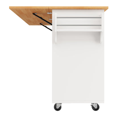 Moderne Kücheninsel, Küchenschrank, Ausziehbarer Küchenwagen mit Rollen und Arbeitsplatte, Servierwagen mit Gewürzregal und 8 Schubladen, weiß