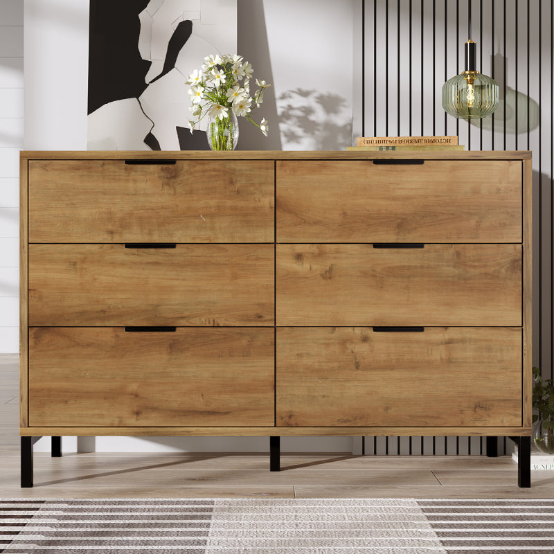 Kommode, Sideboard mit 6 Schubladen, 120 x 40 x 76 cm in Dunkle Eiche, Sideboard Highboard für Schlafzimmer & alle Wohnräume
