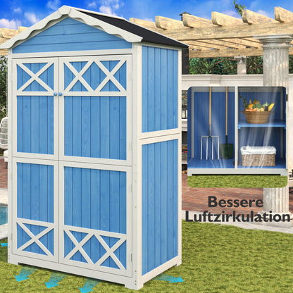 Outdoor Holz Gartenmöbel Aufbewahrungsschuppen, Werkzeughaus für Garten, Terrasse, verblassungsfrei, wetterfest, sicher und geschützt, wartungsfrei, umweltfreundlich, blau