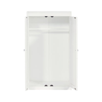 Etagenbett, Kinderbett, mit Fallschutzgitter, mit Tisch und Kleiderschrank, Offenes Regal, Reichlich Stauraum, Mit vierstufiger Leiter, Kiefer+MDF+Sperrholz, Weiß+Natur, 90x200cm