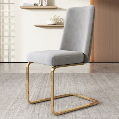 Samt-Esszimmerstuhl, 2er-Set, Lounge-Sessel, Diamant-Rücken-Design, mit goldfarbenen Metall-Stützbeinen, Grau