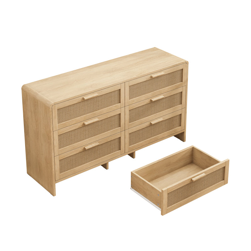 130CM Arc Shaped Corner Rattan Cabinet, 6-Drawers Rattan Storage Cabinet Rattan Drawer, for Living Room Bedroom,and Kitchen, Natural