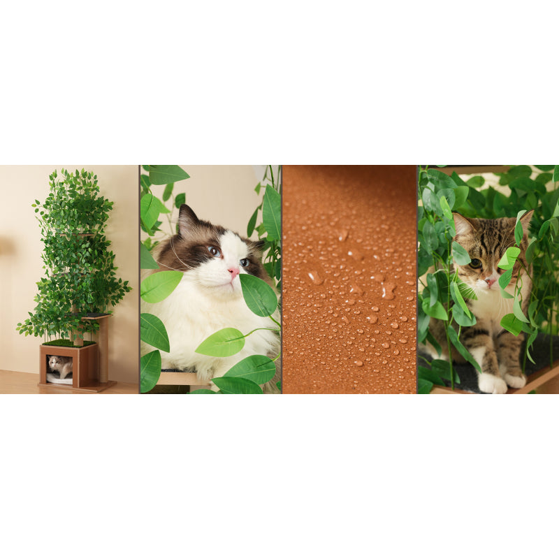 Kratzbaum in Baumform mit 4 Plattformen und Katzenlöchern – haustiersicheres Material, abnehmbare Blätter, geeignet für Katzen zum Verstecken, Klettern 190 cm