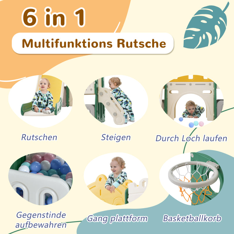 Mein kleines Schloss-Slide Kletterspielzeug für Kinder, 6 in 1 Kinderrutsche, Klettern, Bohrspiel, Stauraum, Spielgang, Basketballrahmen. Hergestellt aus HDPE (Enthält keine Meereskugeln)