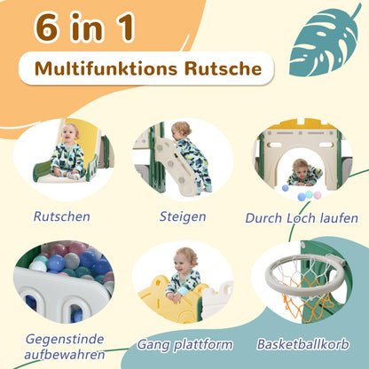 Mein kleines Schloss-Slide Kletterspielzeug für Kinder, 6 in 1 Kinderrutsche, Klettern, Bohrspiel, Stauraum, Spielgang, Basketballrahmen. Hergestellt aus HDPE (Enthält keine Meereskugeln)