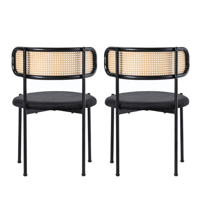 Samt-Esszimmerstuhl,2er set, Rattan-Freizeitstuhl, Schwarz