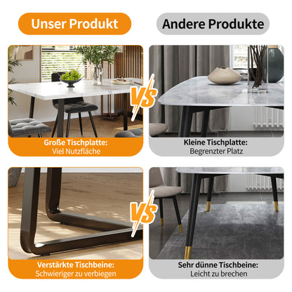 Esstisch und Stühle Set (5 Stück), Esszimmer-Set mit 4 Stühlen, marmorierte Tischplatte, schwarze Tischbeine, graue Samt-Esszimmerstühle