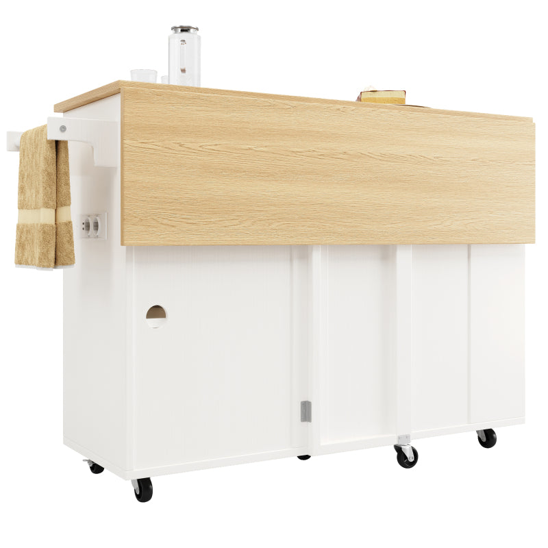Kücheninsel, Küchenwagen mit Steckdosenleiste ausgestattet, Küchenschrank, Abnehmbare Servierwagen mit Weinregal,buffetschrank, Speisewagen mit Holzmaserung, buffetschrank, weiß