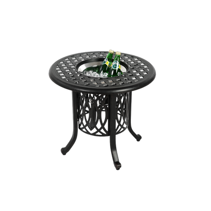 Outdoor Aluminum Table with Ice Bucket,Patio Side Table,  Aluminum End Table with Adjustable Footpads, Outdoor Small Coffee Table