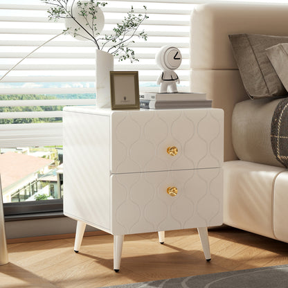 Moderner Nachttisch, vergoldete Griffe, Wellenmuster, 2er-Set, mit 2 Schubladen, lackiert, Ecken mit stoßfestem Design, 39,5 B*40 T*50 H cm, Weiß
