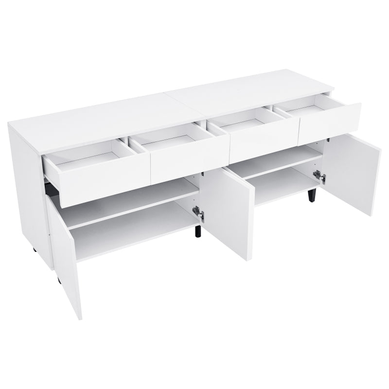 Hochglanz Sideboard, Kommoden,Highboard, Schubladenkommoden mit 4 Schubladen2 Türen und höhenverstellbaren Regalböden, weiß