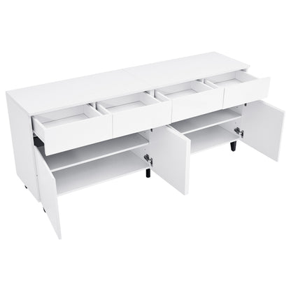 Hochglanz Sideboard, Kommoden,Highboard, Schubladenkommoden mit 4 Schubladen2 Türen und höhenverstellbaren Regalböden, weiß