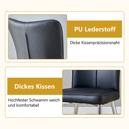 Esszimmerstuhl 2er Set Schwarz PU Leder Modernes Design 89 cm Hoch Silberfarbene Metallbeine Mehrfarbig Erhältlich Bequeme Stühle für Büro und Restaurant