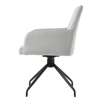 2er Set 360° Drehbarer Esszimmerstühle mit Rautenmuster,Gepolsterter Sessel mit 4 Metallbeinen,Moderner Lounge-Stuhl,Wohnzimmerstuhl für Shlafzimmer,Arbeitzimmer,Lendenwirbelstütze,Samt,Grau