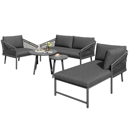 Garten Lounge Set, Seil Gartenmöbel Set, Modernes Outdoor Sofa Set Handgewebtes Seil, Inklusive Aller Sitz- Und Rückenkissen, Balkonset, Garten Und Terrasse, Grau