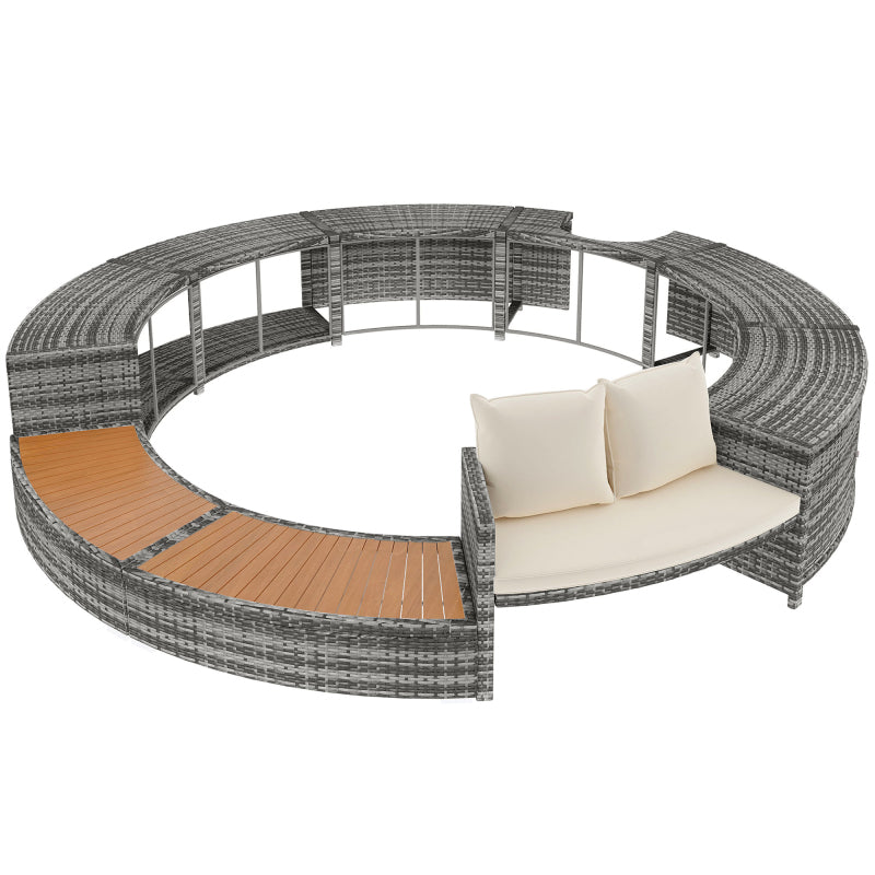 Garten-Lounge-Set mit runder Couch, Gartenmöbel-Set, Lounge-Set, für Whirlpool und Pool, mit verstellbaren Füßen, inklusive Kissen, Möbel für Terrasse, Garten oder Poolbereich(previous sku:HW00004AAA)
