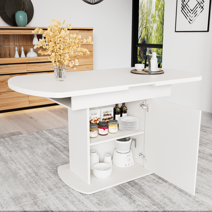 Ausziehbarer ovaler Esstisch, L110/130*W70*H75cm, weiß+goldener Griff