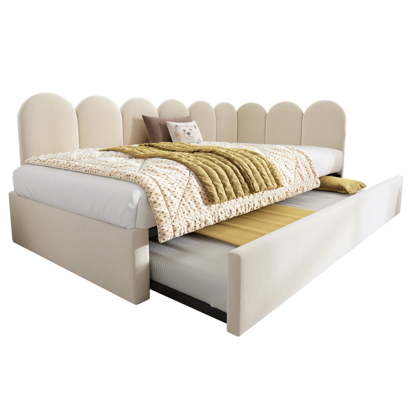 Polsterbett Daybett 90x200cm,Tagesbett Schlafsofa mit Ausziehbett 90x190cm, Kinderbett mit Lattenrost, Samt,Beige, ohne Matratze