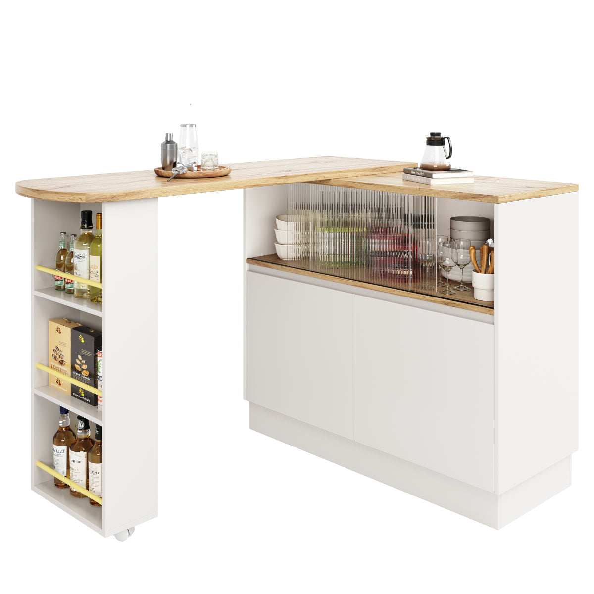 (N620P20771617W)Um 360° drehbare Essbar (Hauptkörper 90 x 45 x 100 cm), modernes, einfaches, multifunktionales, drehbares Sideboard mit Ablageflächen und Glas, geeignet für Küchen und Restaurants