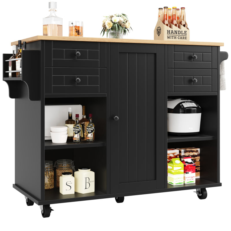 Moderne Kücheninsel (127×46×91,5cm) Küchenschrank Essschrank mit Holzmaserung Esswagen mit multifunktionalem Stauraum und herausnehmbaren Trennwänden, schwarz