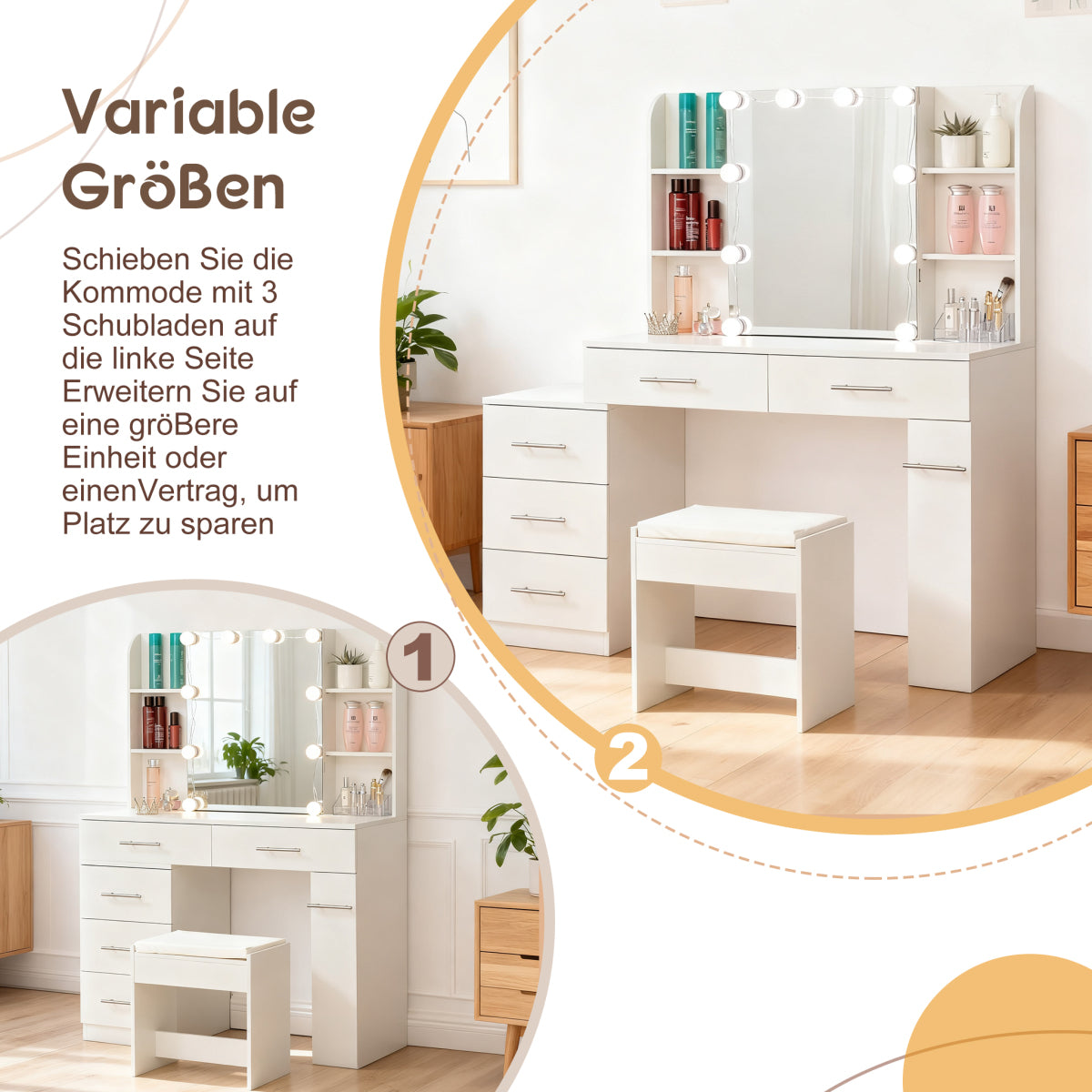 Schminktisch Frisiertisch Kosmetiktisch mit Spiegel Schublade LED Beleuchtung