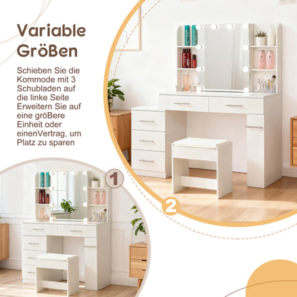 Schminktisch Frisiertisch Kosmetiktisch mit Spiegel Schublade LED Beleuchtung