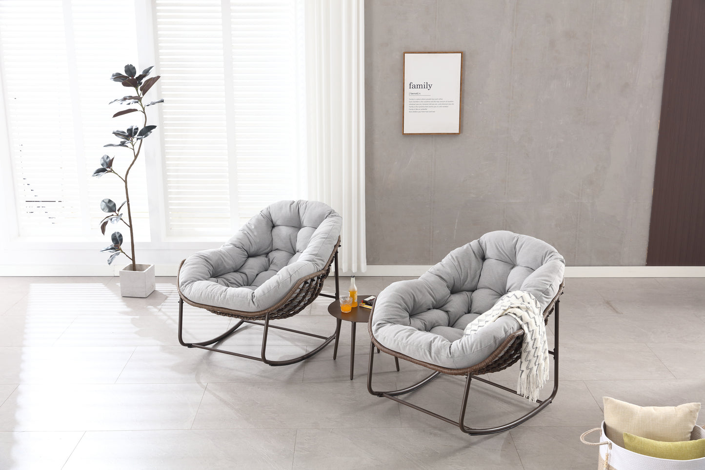 Outdoor Rocking Chair, Patio Oversized Wicker Egg Rocking Chair, Indoor & Outdoor Comfy Rocker Chair with Thick Cushion, Modern Lounge Chair for Balcony, Front Porch, Garden, Backyard, Deck Gray