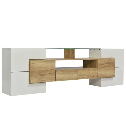 Stilvoller TV-Schrank, Lowboard.hochglänzendes Weiß, 200 cm, LED-Beleuchtung, Wohnzimmermöbel.  modernes Design. elegante Glasoberfläche.