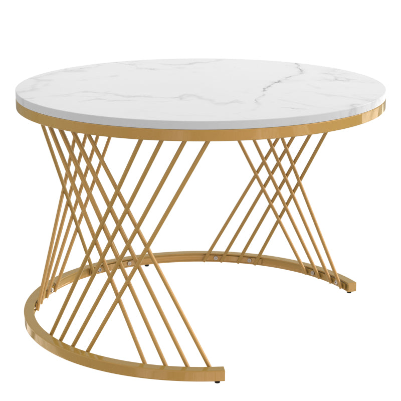 2 in 1 Runder Couchtisch aus MDF, Beistelltisch mit Tischplatte aus Marmor und Schubladen aus Kunststoff-Rattan, Griffe aus Massivholz. goldene Eisenfüße. 70*70*45,5+50*50*38,5cm