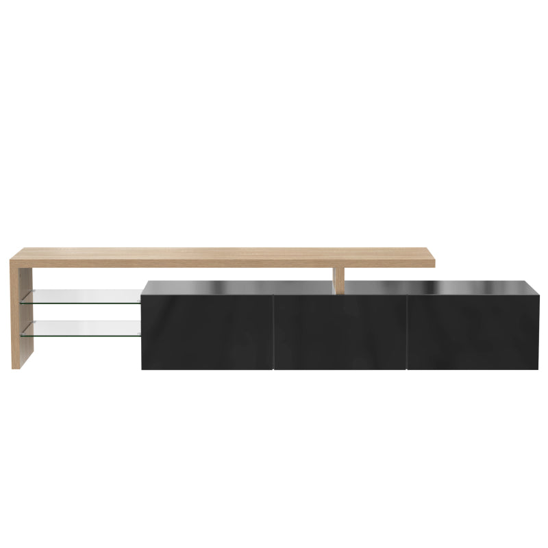 Modernes TV-Schrank-Design: Stilvolle Eleganz, praktischer Stauraum, Hochglänzendes Schwarz, Holzoptik, Glasböden, LED-Beleuchtung