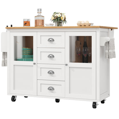 Kücheninsel,Küchenschrank,Buffetschrank,120x73(45)x93cm,ausziehbarer Küchenwagen mit Rollen, Handtuchhalter, Gewürzregal, verstellbaren Einlegeböden, zwei Türen, vier Schubladen, weiß