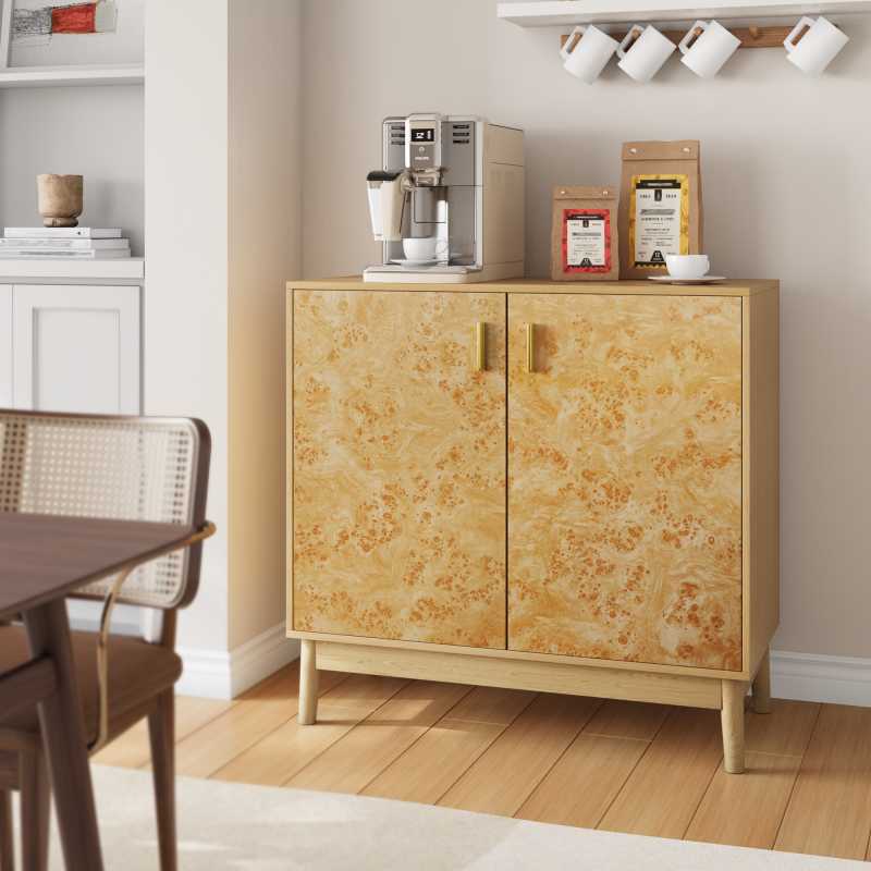 Buffetschrank im Landhausstil mit Massivholzbeinen & verstellbaren Regalen – Deko Schrank für Wohnzimmer, Flur & Eingangsbereich