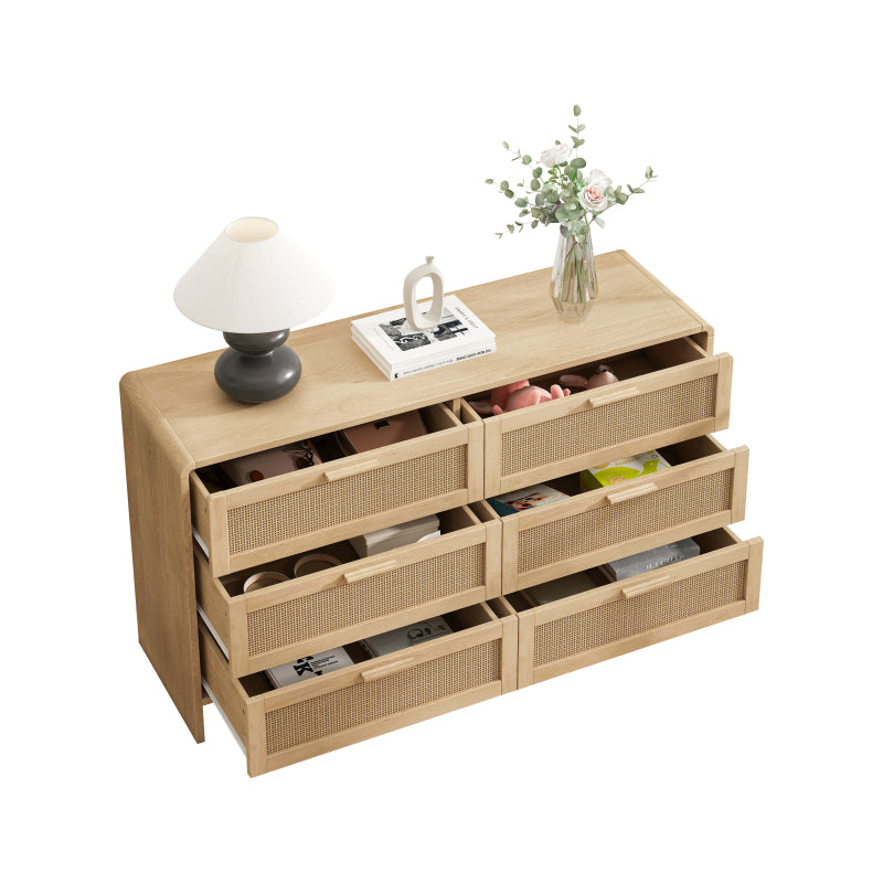 130CM Arc Shaped Corner Rattan Cabinet, 6-Drawers Rattan Storage Cabinet Rattan Drawer, for Living Room Bedroom,and Kitchen, Natural