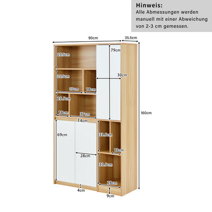 Moderner Bücherregal mit 3 Türen und verstellbaren Regalböden, Bücherregal in Holzfarbe