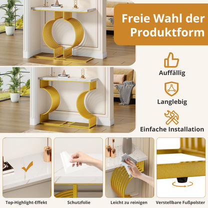 100*35*80cm moderner schlichter weißer Hochglanz-Couchtisch, kleiner Beistelltisch für das Wohnzimmer, Konsolentisch, goldener Fuß, zwei Aufstellmöglichkeiten