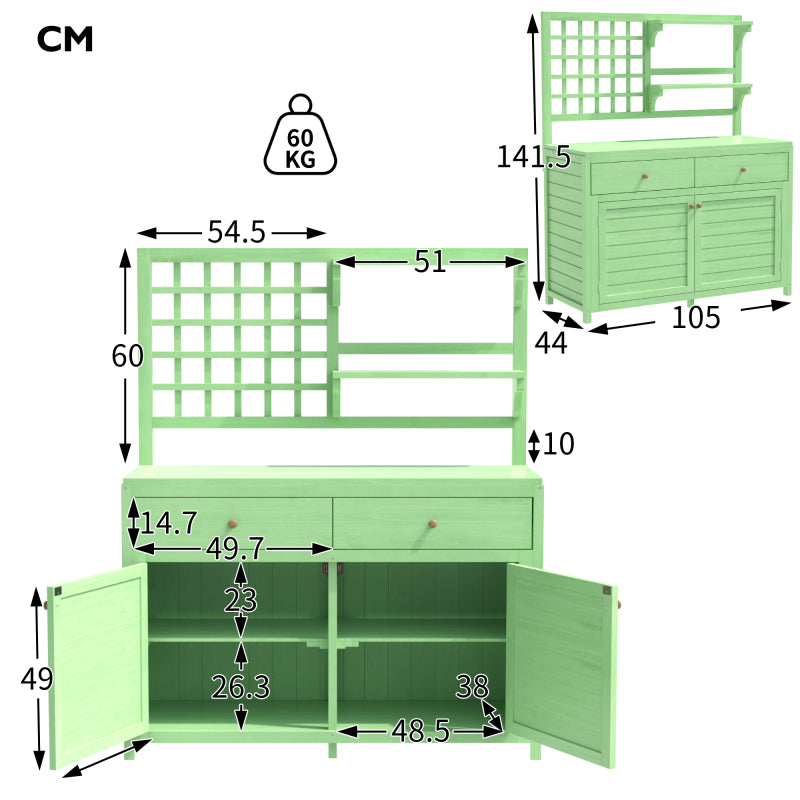 Holz Gartenschrank,Gartenschrank mit Regalen  Outdoor Schrank, Gartenschrank Geräteschuppen Terrassenschrank, Balkonschrank, Gerätehaus, Garten Möbel, Grün