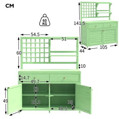 Holz Gartenschrank,Gartenschrank mit Regalen  Outdoor Schrank, Gartenschrank Geräteschuppen Terrassenschrank, Balkonschrank, Gerätehaus, Garten Möbel, Grün