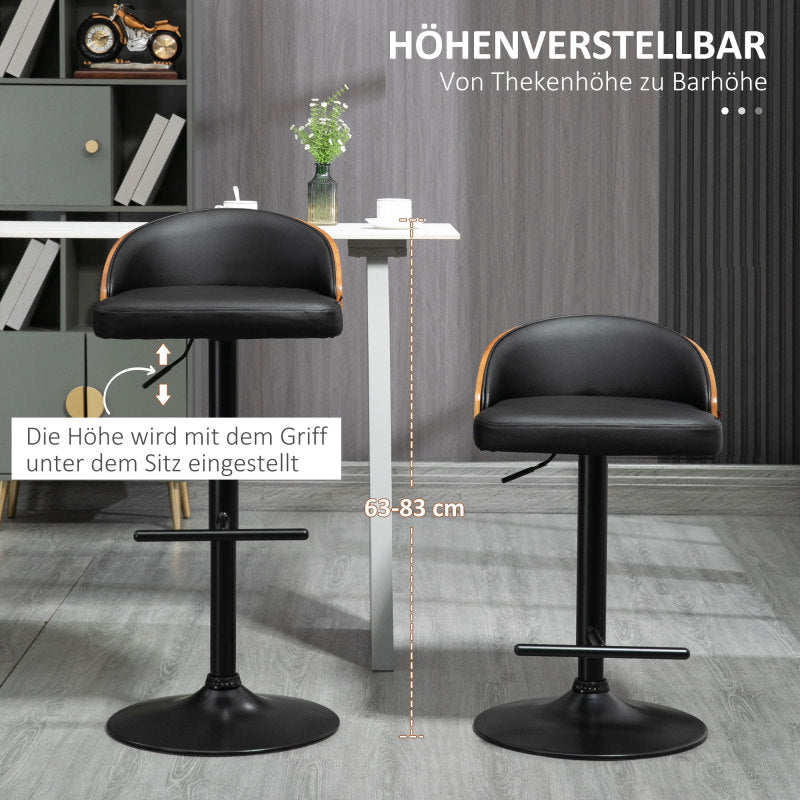 2er-Set Barhocker drehbare Barstühle mit Fußstütze höhenverstellbar Kunstleder Holz, für Küche & Bar