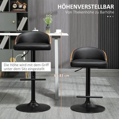2er-Set Barhocker drehbare Barstühle mit Fußstütze höhenverstellbar Kunstleder Holz, für Küche & Bar