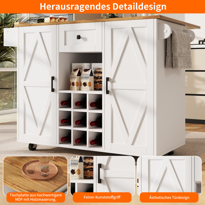 Moderne Kücheninsel, Küchenschrank, buffetschrank, Speisewagen mit Holzmaserung, buffetschrank, Multifunktionale Esstisch mit Speicherraum, Speisewagen mit Snackregalen und Stretchfunktionsschränken