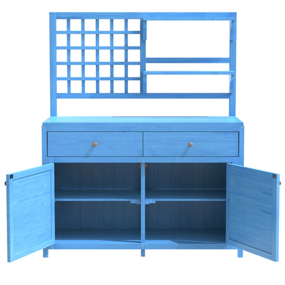Holz Gartenschrank,Gartenschrank mit Regalen  Outdoor Schrank, Gartenschrank Geräteschuppen Terrassenschrank, Balkonschrank, Gerätehaus, Garten Möbel, Blau