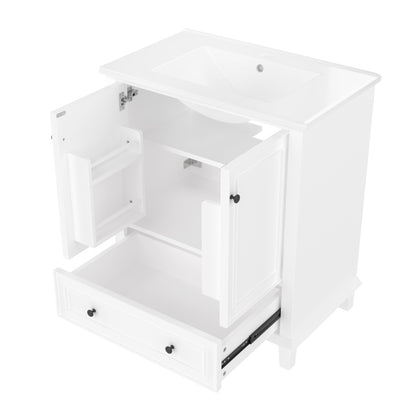 Bodenstehender Badezimmerschrank mit Waschbecken, Waschtisch, feuchtigkeits- und wasserdicht, integriertes Keramik Waschbecken, weiß