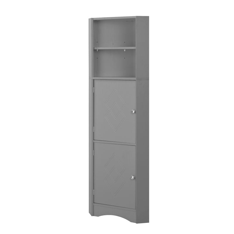 Badschrank, Badmöbel, Eckschrank mit zwei Ablagefächern, offenes Fach mit verstellbarem Einlegeboden, 36.5x 36.5 x 155 cm, hellgrau