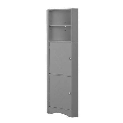 Badschrank, Badmöbel, Eckschrank mit zwei Ablagefächern, offenes Fach mit verstellbarem Einlegeboden, 36.5x 36.5 x 155 cm, hellgrau