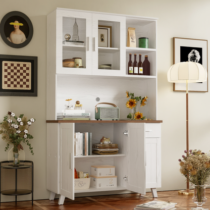 Sideboard, Weißer Holzmaserung-Hochschrank 114 x 40 x 190 cm, geeignet für Wohnzimmer und Esszimmer