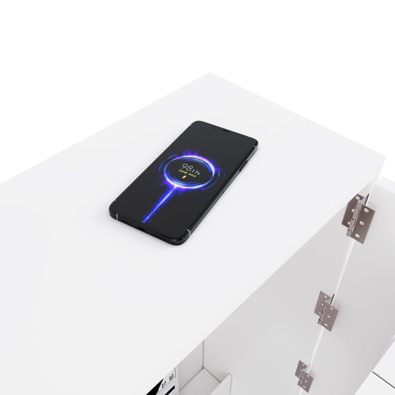 Faltbarer Schreibtisch mit Rollen & Wireless Charger–2-in-1 Sideboard & Arbeitsplatz, 115×27×93 cm (geschlossen, 95×51cm) White
