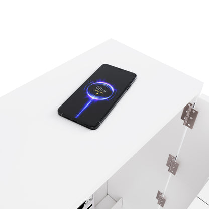 Faltbarer Schreibtisch mit Rollen & Wireless Charger–2-in-1 Sideboard & Arbeitsplatz, 115×27×93 cm (geschlossen, 95×51cm) White